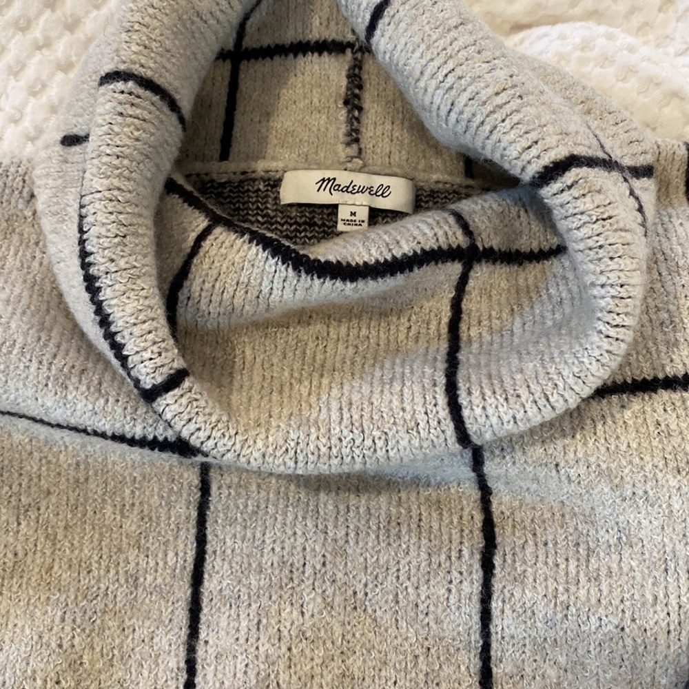 Madewell Gray and Black Grid Turtleneck Sweater - Picture 3 of 4